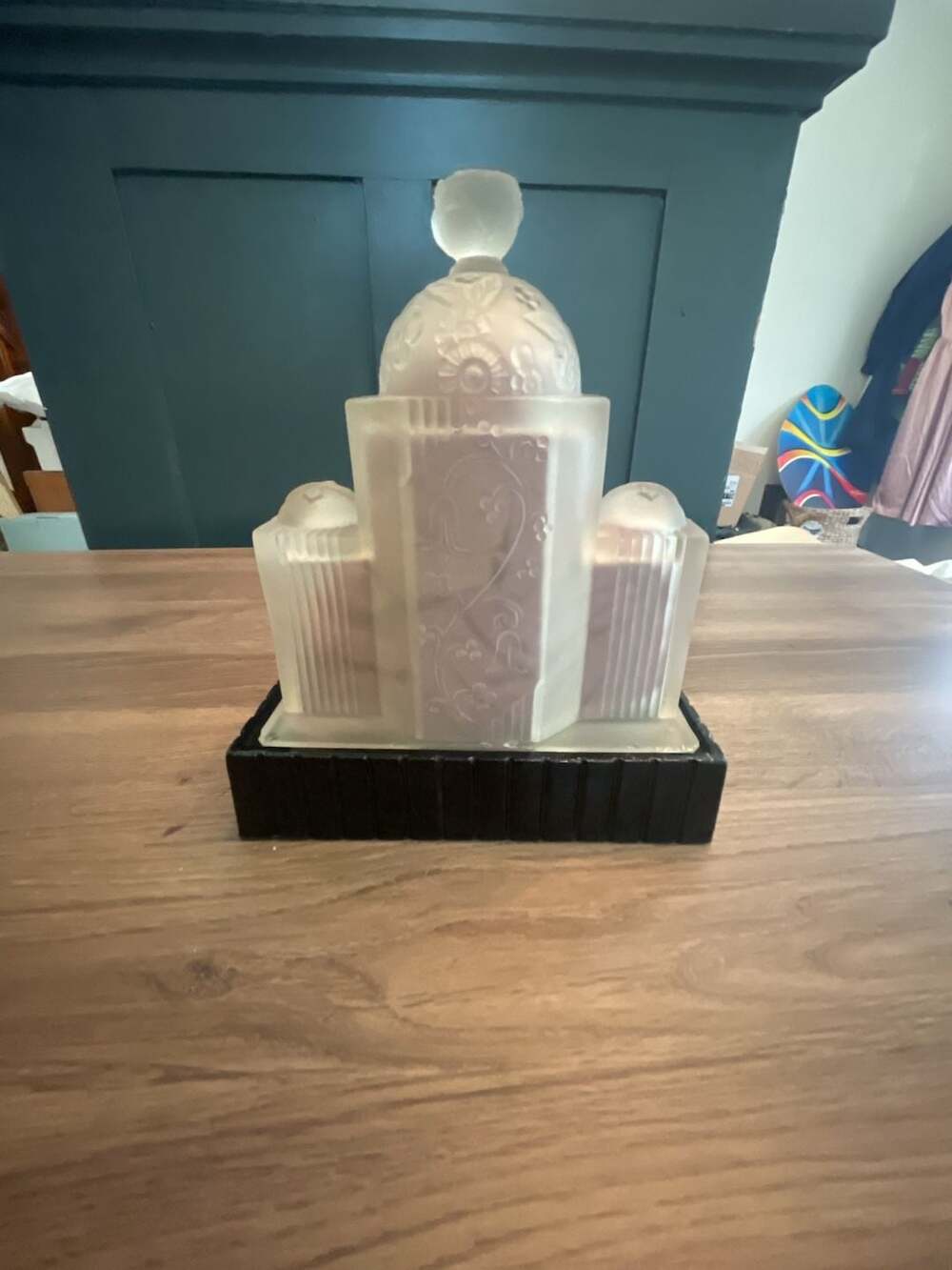 Vintage Art Deco Frosted Glass Architectural Tier Desk Lamp-non-working